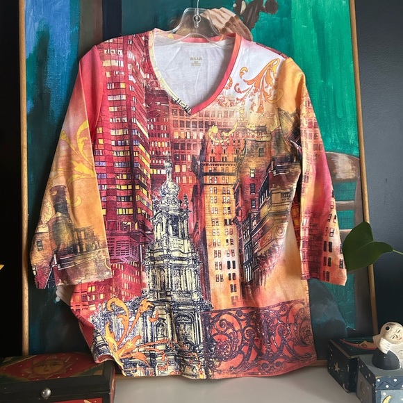 Alia Y2K Colorful Cityscape Short Sleeve Tee M - Picture 14 of 14